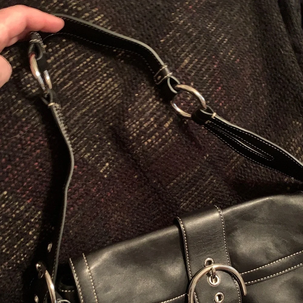 Coach Black Leather Shoulder Bag with Silver Accents - Picture 3 of 9